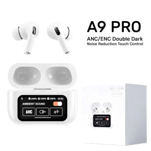 A9 Pro Touch Screen LED Wireless Earbuds – Active Noise Cancellation (ANC), HiFi Bass Sound, Long Battery, Smart Display Case