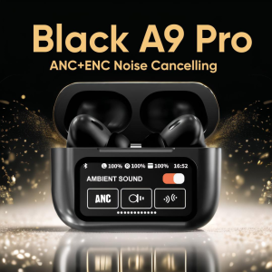 A9 Pro Touch Screen LED Wireless Earbuds (Black) – Active Noise Cancellation (ANC), HiFi Bass Sound, Long Battery, Smart Display Case