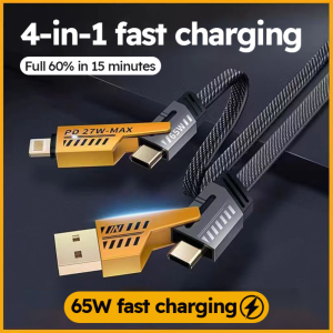 65W + 27W 4-in-1 Fast Charging Cable – USB + Type-C Input | PD Super Fast Charging | Android & iPhone Compatible